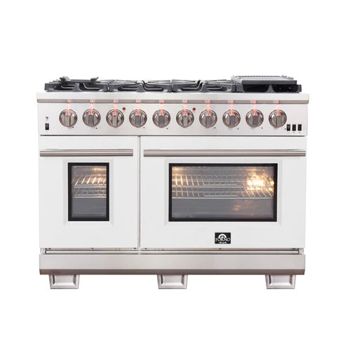 FORNO Capriasca 48″ 6.58 cu. ft. Gas Range with 8 Italian Burners in White, FFSGS6260-48WHT