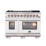 FORNO Capriasca 48″ 6.58 cu. ft. Gas Range with 8 Italian Burners in White, FFSGS6260-48WHT