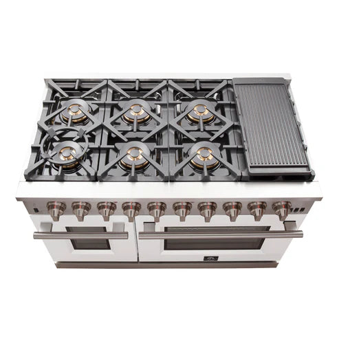 FORNO Capriasca 48″ 6.58 cu. ft. Gas Range with 8 Italian Burners in White, FFSGS6260-48WHT