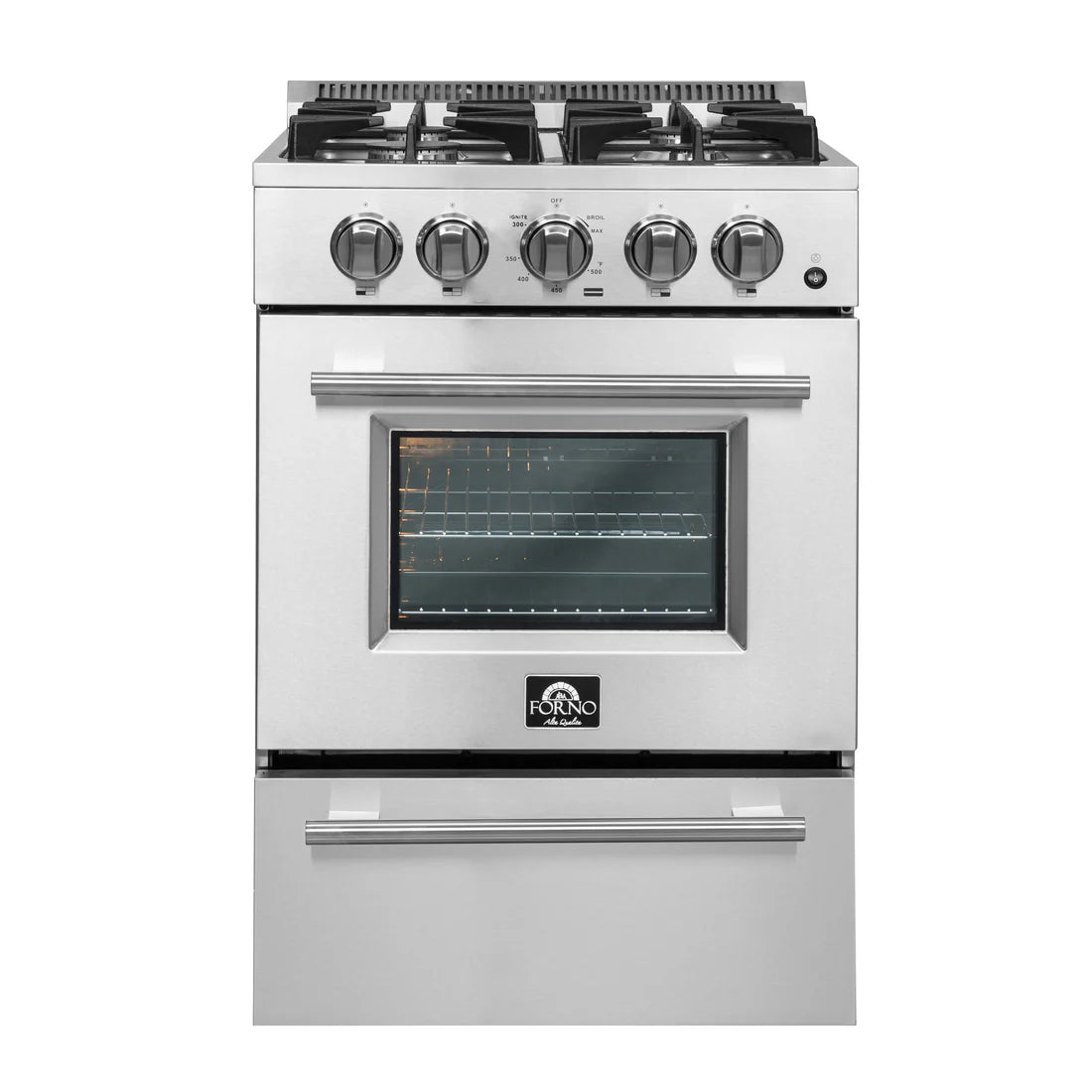 FORNO Breno 24" 2.3 cu. ft. Freestanding Gas Range with 4 Sealed Burners in Stainless Steel, FFSGS6272-24