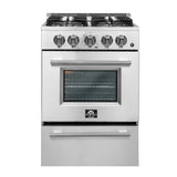 FORNO Breno 24" 2.3 cu. ft. Freestanding Gas Range with 4 Sealed Burners in Stainless Steel, FFSGS6272-24