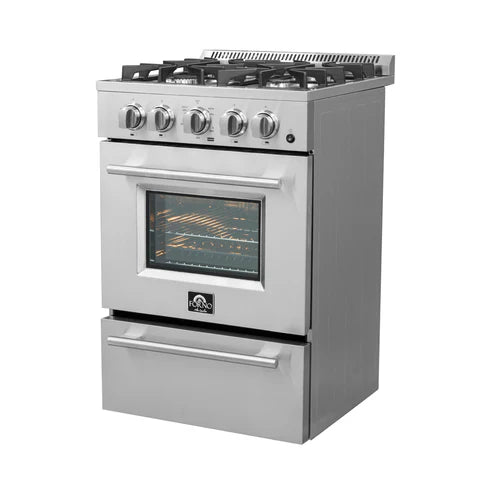 FORNO Breno 24" 2.3 cu. ft. Freestanding Gas Range with 4 Sealed Burners in Stainless Steel, FFSGS6272-24