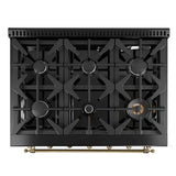 FORNO Antico 36" 4.5 cu. ft. Gas Range with 6 Sealed Burners in Black with Antique Brass Accents, FFSGS6219-36BLK