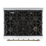 FORNO Antico 36" 4.5 cu. ft. Gas Range with 6 Sealed Burners in White with Antique Brass Accents, FFSGS6219-36WHT