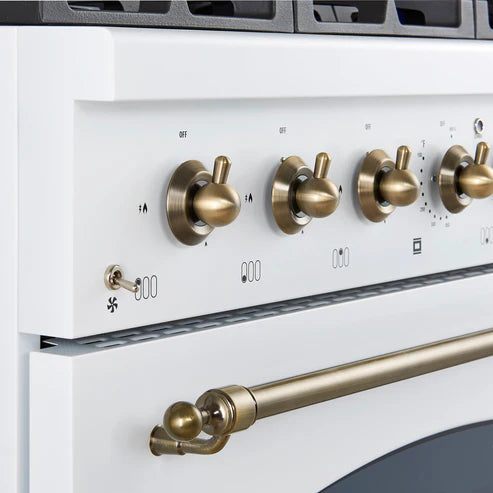 FORNO Antico 36" 4.5 cu. ft. Gas Range with 6 Sealed Burners in White with Antique Brass Accents, FFSGS6219-36WHT