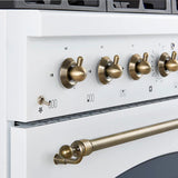 FORNO Antico 36" 4.5 cu. ft. Gas Range with 6 Sealed Burners in White with Antique Brass Accents, FFSGS6219-36WHT