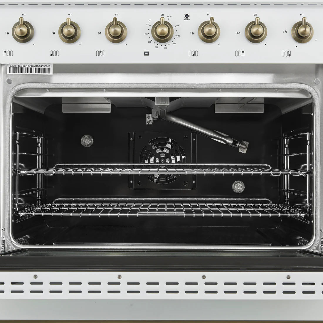 FORNO Antico 36" 4.5 cu. ft. Gas Range with 6 Sealed Burners in White with Antique Brass Accents, FFSGS6219-36WHT
