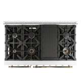 FORNO Antico 48" 5.5 cu. ft. Gas Range with 8 Sealed Burners and Griddle in White with Antique Brass Accents, FFSGS6219-48WHT