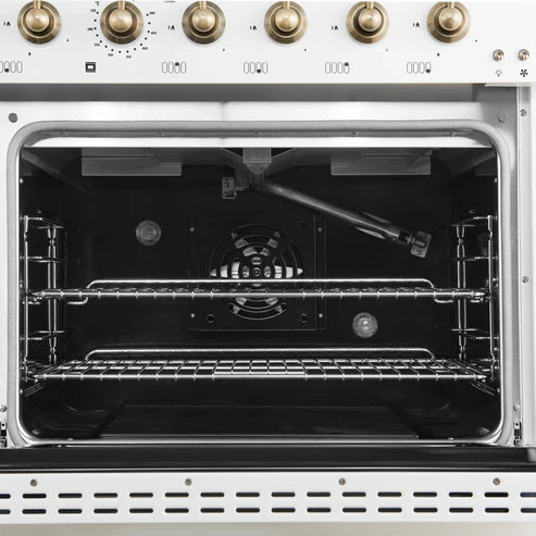 FORNO Antico 48" 5.5 cu. ft. Gas Range with 8 Sealed Burners and Griddle in White with Antique Brass Accents, FFSGS6219-48WHT