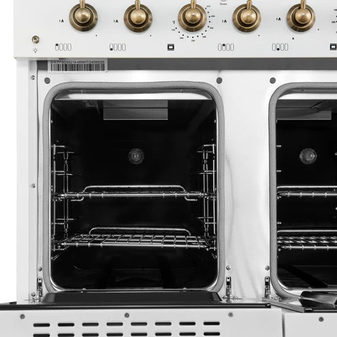 FORNO Antico 48" 5.5 cu. ft. Gas Range with 8 Sealed Burners and Griddle in White with Antique Brass Accents, FFSGS6219-48WHT