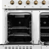FORNO Antico 48" 5.5 cu. ft. Gas Range with 8 Sealed Burners and Griddle in White with Antique Brass Accents, FFSGS6219-48WHT