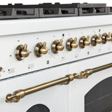 FORNO Antico 48" 5.5 cu. ft. Gas Range with 8 Sealed Burners and Griddle in White with Antique Brass Accents, FFSGS6219-48WHT