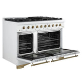 FORNO Antico 48" 5.5 cu. ft. Gas Range with 8 Sealed Burners and Griddle in White with Antique Brass Accents, FFSGS6219-48WHT