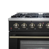 FORNO Galiano 36" 5.36 cu. ft. Gas Range with 6 Sealed Burners in Black with Antique Brass Accents, FFSGS6244-36BLK