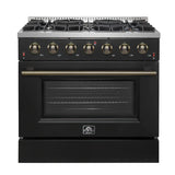 FORNO Galiano 36" 5.36 cu. ft. Gas Range with 6 Sealed Burners in Black with Antique Brass Accents, FFSGS6244-36BLK