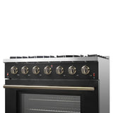 FORNO Galiano 36" 5.36 cu. ft. Gas Range with 6 Sealed Burners in Black with Antique Brass Accents, FFSGS6244-36BLK