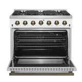 FORNO Galiano 36" 5.36 cu. ft. Gas Range with 6 Sealed Burners in White with Antique Brass Accents, FFSGS6244-36WHT
