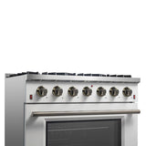 FORNO Galiano 36" 5.36 cu. ft. Gas Range with 6 Sealed Burners in White with Antique Brass Accents, FFSGS6244-36WHT