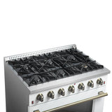 FORNO Galiano 36" 5.36 cu. ft. Gas Range with 6 Sealed Burners in White with Antique Brass Accents, FFSGS6244-36WHT