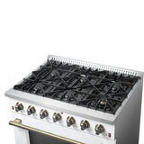 FORNO Galiano 36" 5.36 cu. ft. Gas Range with 6 Sealed Burners in White with Antique Brass Accents, FFSGS6244-36WHT