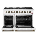 FORNO Galiano 48" 6.58 cu. ft. Gas Range with 8 Sealed Burners and Griddle in White with Antique Brass Accents, FFSGS6244-48WHT