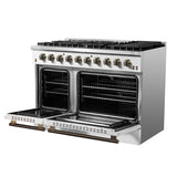 FORNO Galiano 48" 6.58 cu. ft. Gas Range with 8 Sealed Burners and Griddle in White with Antique Brass Accents, FFSGS6244-48WHT