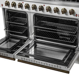 FORNO Galiano 48" 6.58 cu. ft. Gas Range with 8 Sealed Burners and Griddle in White with Antique Brass Accents, FFSGS6244-48WHT