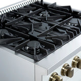 FORNO Marco 30" 4.32 cu.ft. Gas Range with 4 Burners and Temperature Gauge in White with Antique Brass Accents, FFSGS6277-30WHT