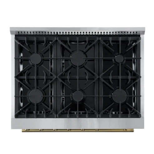 FORNO Marco 36" 5.36 cu.ft. Gas Range with 6 Burners and Temperature Gauge in White with Antique Brass Accents, FFSGS6277-36WHT
