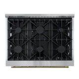 FORNO Marco 36" 5.36 cu.ft. Gas Range with 6 Burners and Temperature Gauge in White with Antique Brass Accents, FFSGS6277-36WHT