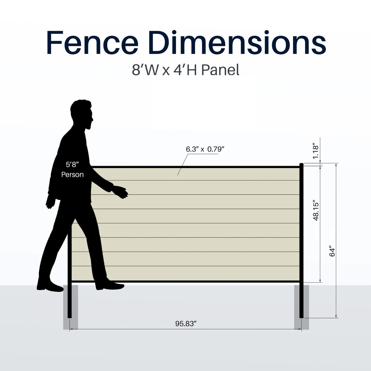 Aleko 8’ x 4’ Composite Privacy Fence - Gray - Charlotte Series