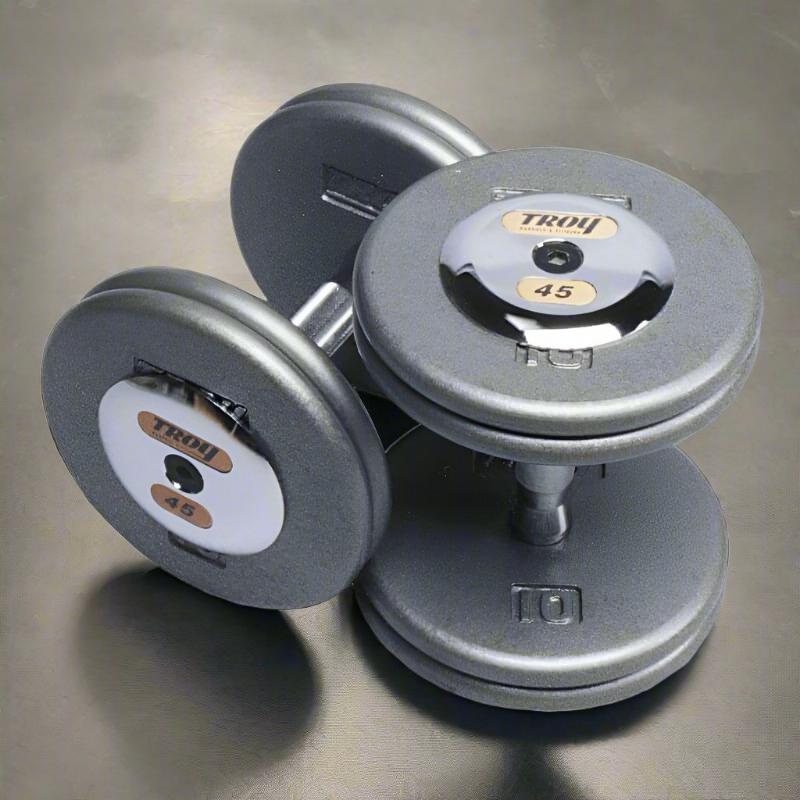 TROY HFDC-C Pro-Style Gray Dumbbell Contoured Handle & Chrome Endcaps