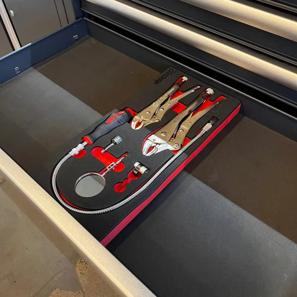 Boxo 6-Piece Locking Plier & Interchangeable Head 1/4" Flexible Driver Set | 1/3rd EVA Foam