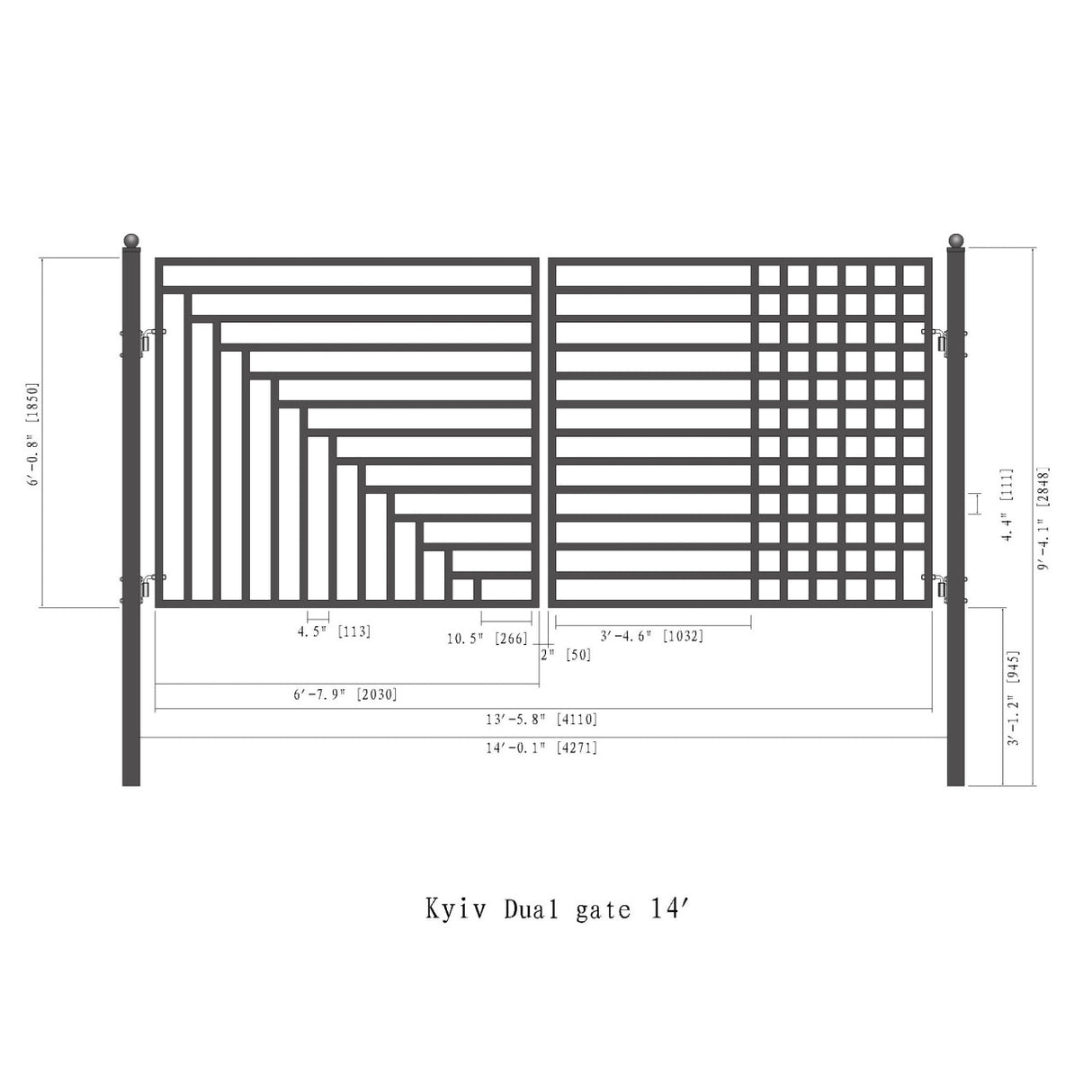 Aleko Steel Dual Swing Driveway Gate with Pedestrian Gate – Kyiv Style - 14 ft.
