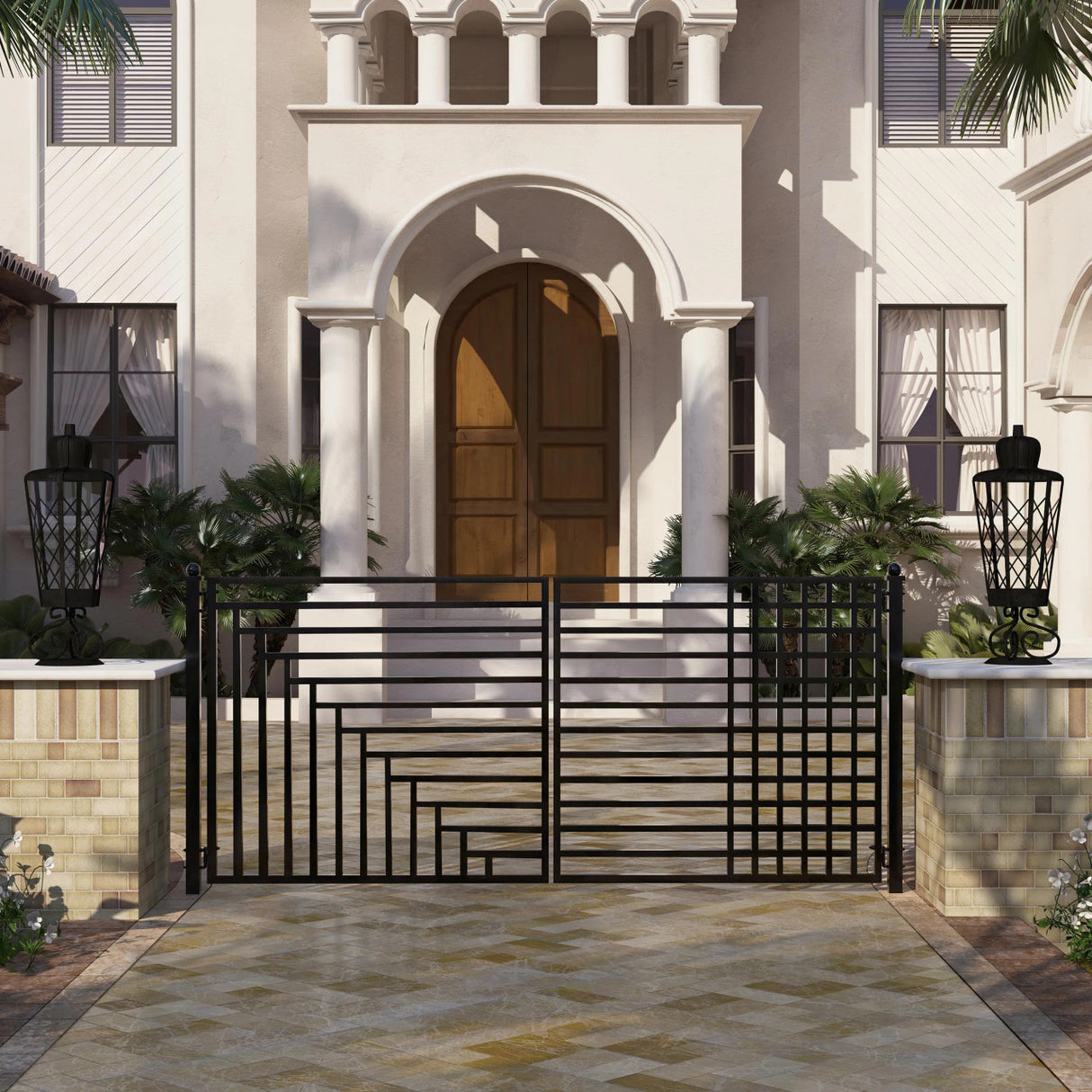 Aleko Steel Dual Swing Driveway Gate - Kyiv Style - 18 x 6 Feet