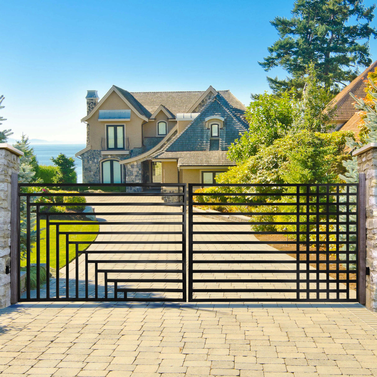 Aleko Steel Dual Swing Driveway Gate - Kyiv Style - 18 x 6 Feet