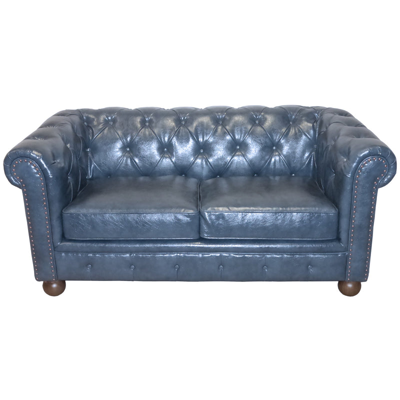 Winston Antique Blue Loveseat in Bonded Leather - Elegant Tufted Design & Low-Maintenance Luxury