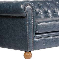 Winston Antique Blue Bonded Leather Sofa - Elegant Tufted Back Design for Luxurious Living Spaces