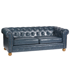 Winston Antique Blue Bonded Leather Sofa - Elegant Tufted Back Design for Luxurious Living Spaces