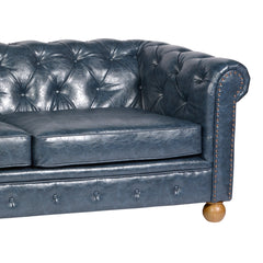 Winston Antique Blue Bonded Leather Sofa - Elegant Tufted Back Design for Luxurious Living Spaces