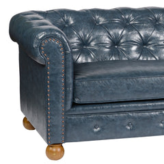 Winston Antique Blue Bonded Leather Sofa - Elegant Tufted Back Design for Luxurious Living Spaces