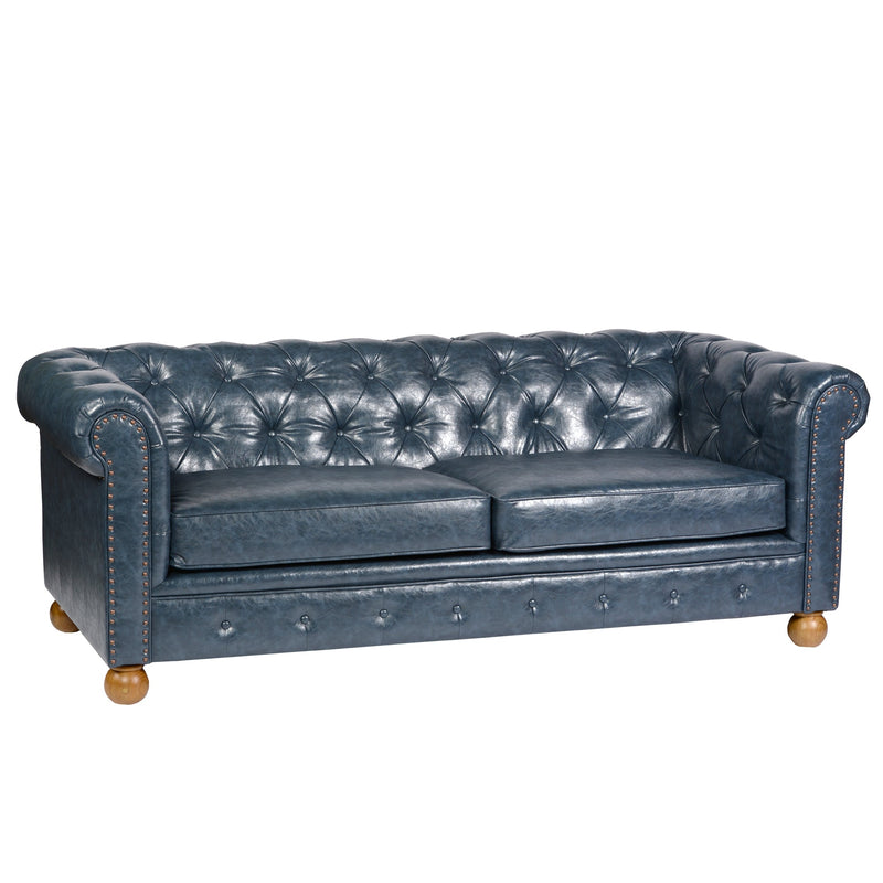Winston Antique Blue Bonded Leather Sofa - Elegant Tufted Back Design for Luxurious Living Spaces