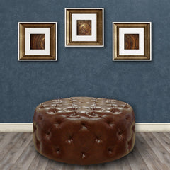 Victoria Plush Tufted Leather Ottoman - Stylish Accent Piece for Living Room & Bedroom Decor