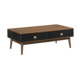 Amigo Black Veneer Coffee Table with Walnut Accents – Soft-Close Drawers & Easy Assembly Solution