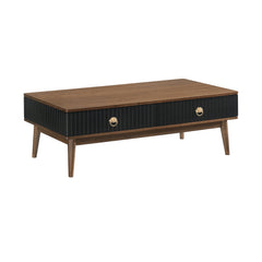 Amigo Black Veneer Coffee Table with Walnut Accents – Soft-Close Drawers & Easy Assembly Solution