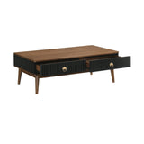 Amigo Black Veneer Coffee Table with Walnut Accents – Soft-Close Drawers & Easy Assembly Solution