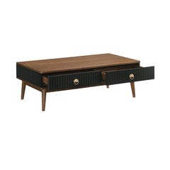 Amigo Black Veneer Coffee Table with Walnut Accents – Soft-Close Drawers & Easy Assembly Solution