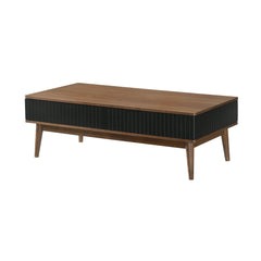 Amigo Black Veneer Coffee Table with Walnut Accents – Soft-Close Drawers & Easy Assembly Solution