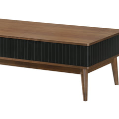 Amigo Black Veneer Coffee Table with Walnut Accents – Soft-Close Drawers & Easy Assembly Solution