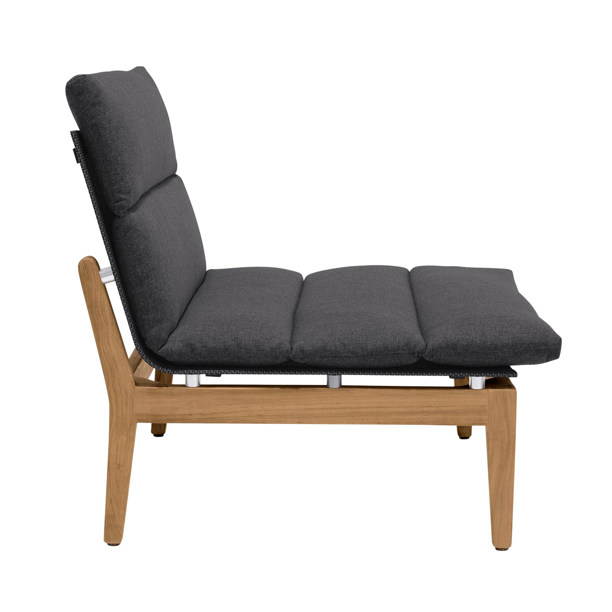 Arno Outdoor Modular Teak Wood Chair with Charcoal Olefin Cushion - Weather-Resistant Comfort!